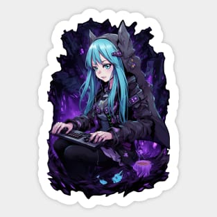 Cyber Bat Gamer Girl - Anime Shirt Sticker